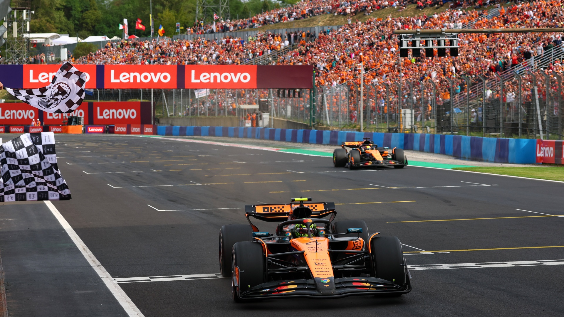 Mclaren's Lando Norris pips teammate Oscar Piastri to the line at the Hungarian Grand Prix at the Hungaroring in 2025