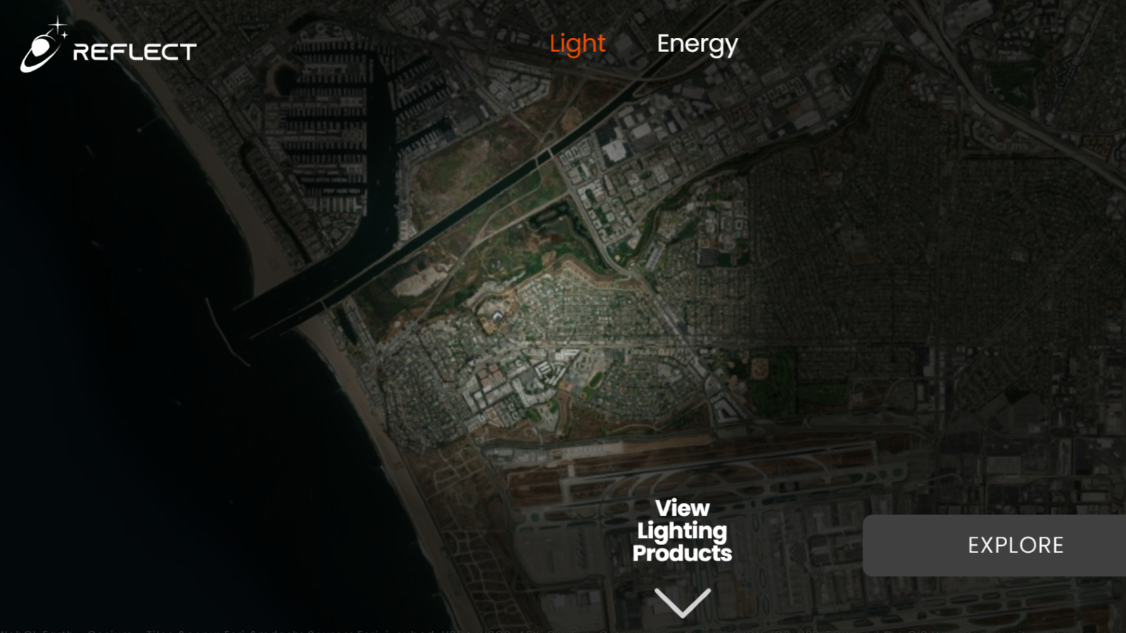 Website screenshot showing what a bright spot might look like from space