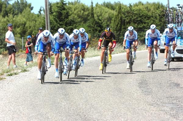 Belgian TT champion Stijn Devolder in the midst of the Quick Step team