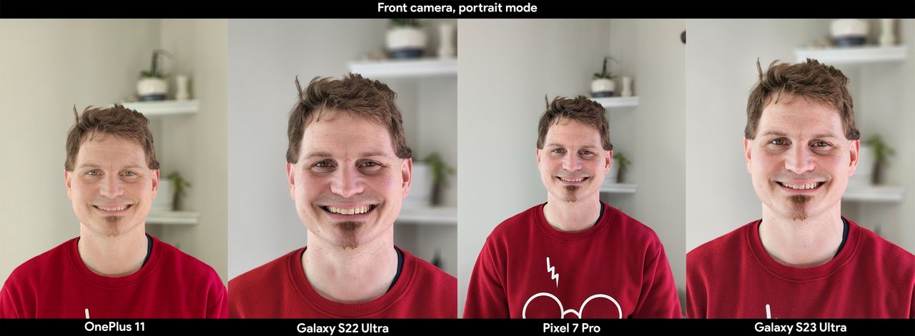 Comparing the default camera used for portrait mode on the Samsung Galaxy S23 Ultra, S22 Ultra, OnePlus 11, and Pixel 7 Pro