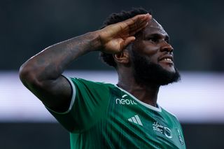 Franck Kessie celebrates a goal for Al-Ahli against Abha in May 2024.