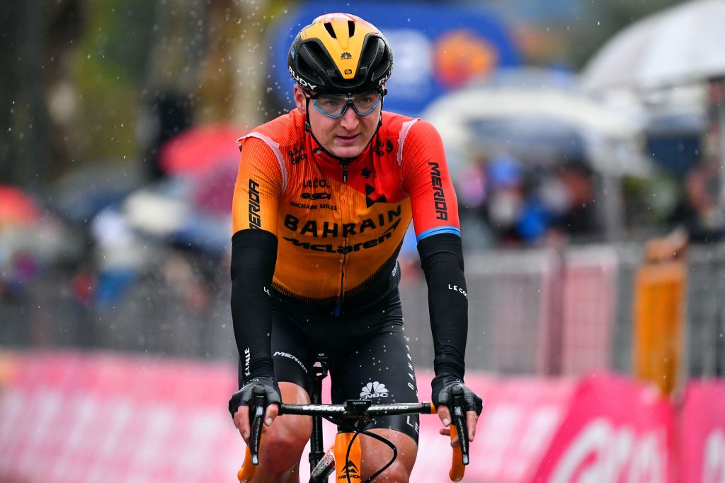CESENATICO ITALY OCTOBER 15 Arrival Mark Padun of Ukraine and Team Bahrain Mclaren during the 103rd Giro dItalia 2020 Stage Twelve a 204km stage from Cesenatico to Cesenatico girodiitalia Giro on October 15 2020 in Cesenatico Italy Photo by Stuart FranklinGetty Images
