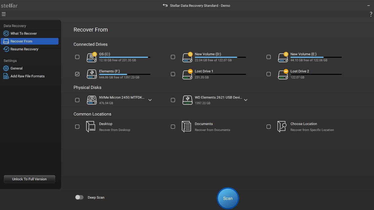 Stellar Data Recovery main interface