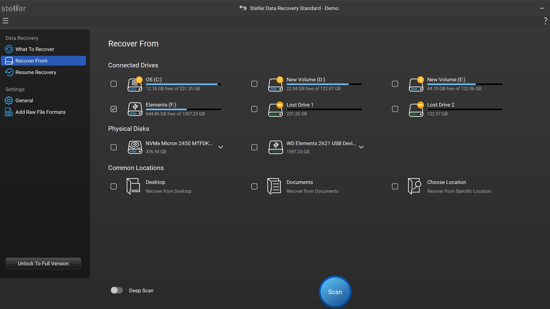 Stellar Data Recovery main interface