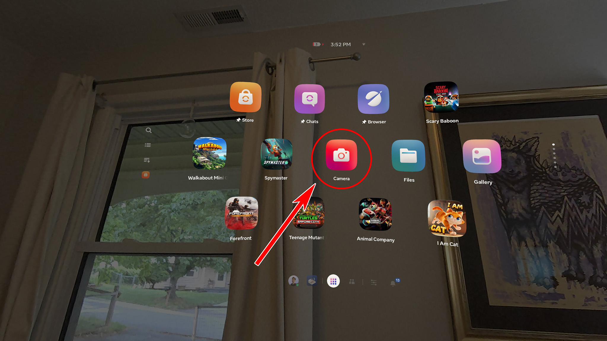 How to open the camera utility in Meta Quest's Navigator UI