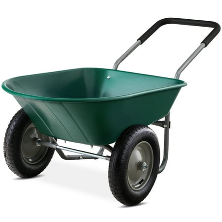 Best Choice Products Dual-Wheel Home Wheelbarrow Yard Garden Cart for Lawn, Construction - Pine Green