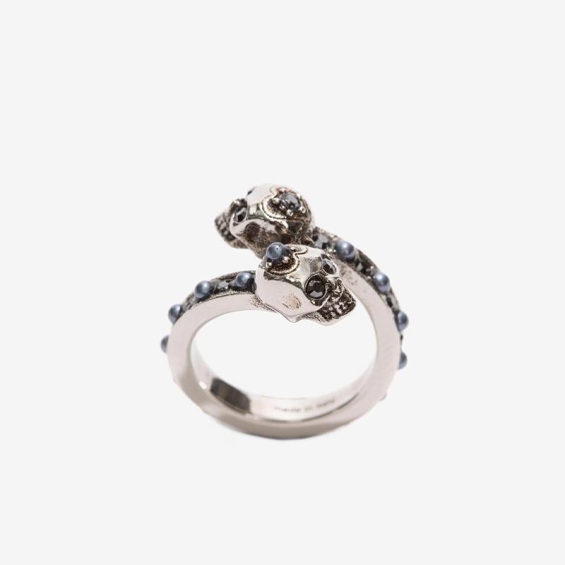Alexander McQueen double skull ring in silver