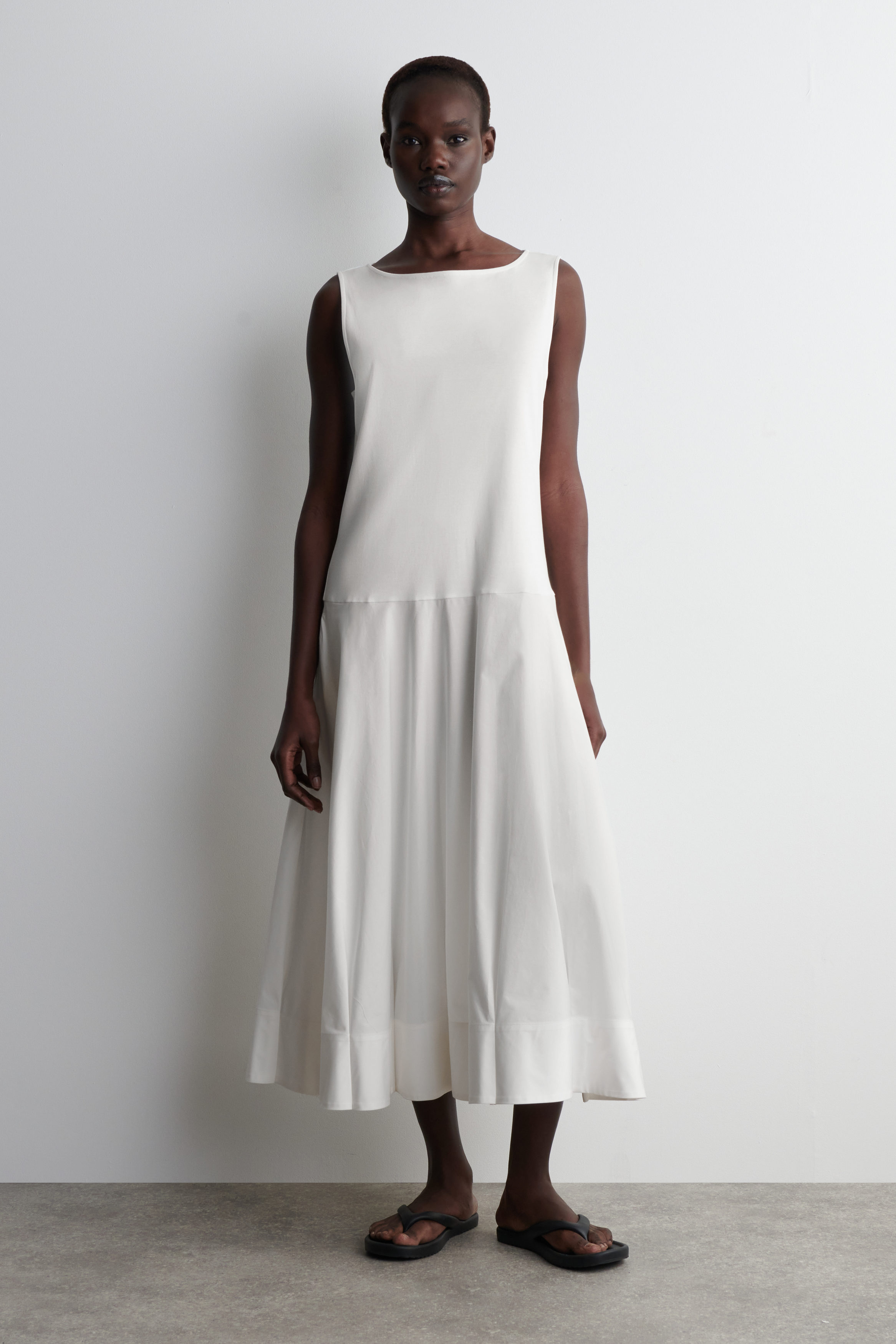 Boat-Neck Cotton A-Line Midi Dress