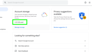 How to check Google storage usage - A screenshot of Google's account management page showing how much of the account storage has been used