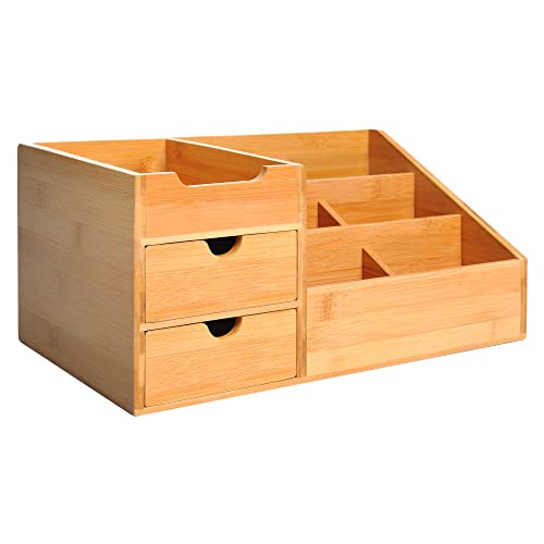 Homcom Desk Organiser Holder, Multi-Function Storage Caddy, Bamboo, Natural