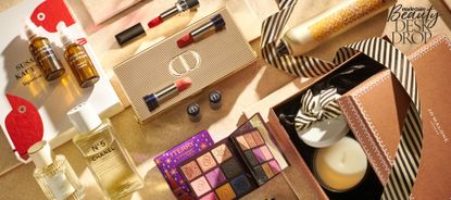 Beauty Desk Drop November 2023, Festive Edition, featuring Dior Lipstick Clutch, Jo Malone Ginger Biscuit Candle, By Terry Eyeshadow Palette, Davines Dry Wax Styling Spray, Chloé Hypose Perfume, Chanel No5 Body Oil