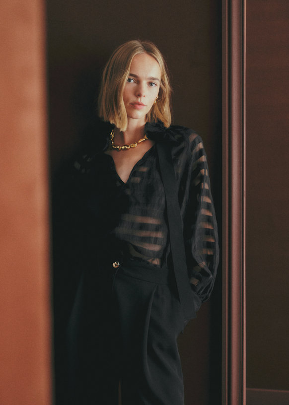Hillis Shirt - Black With Sheer Stripes - Linen - Sézane