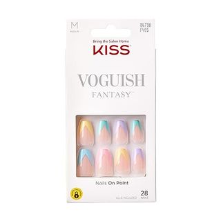 Kiss Voguish Fantasy Press on Nails, Nail Glue Included, 'disco Ball', Multicolor, Medium Size, Coffin Shape, Includes 28 Nails, 2g Glue, 1 Manicure Stick, 1 Mini File