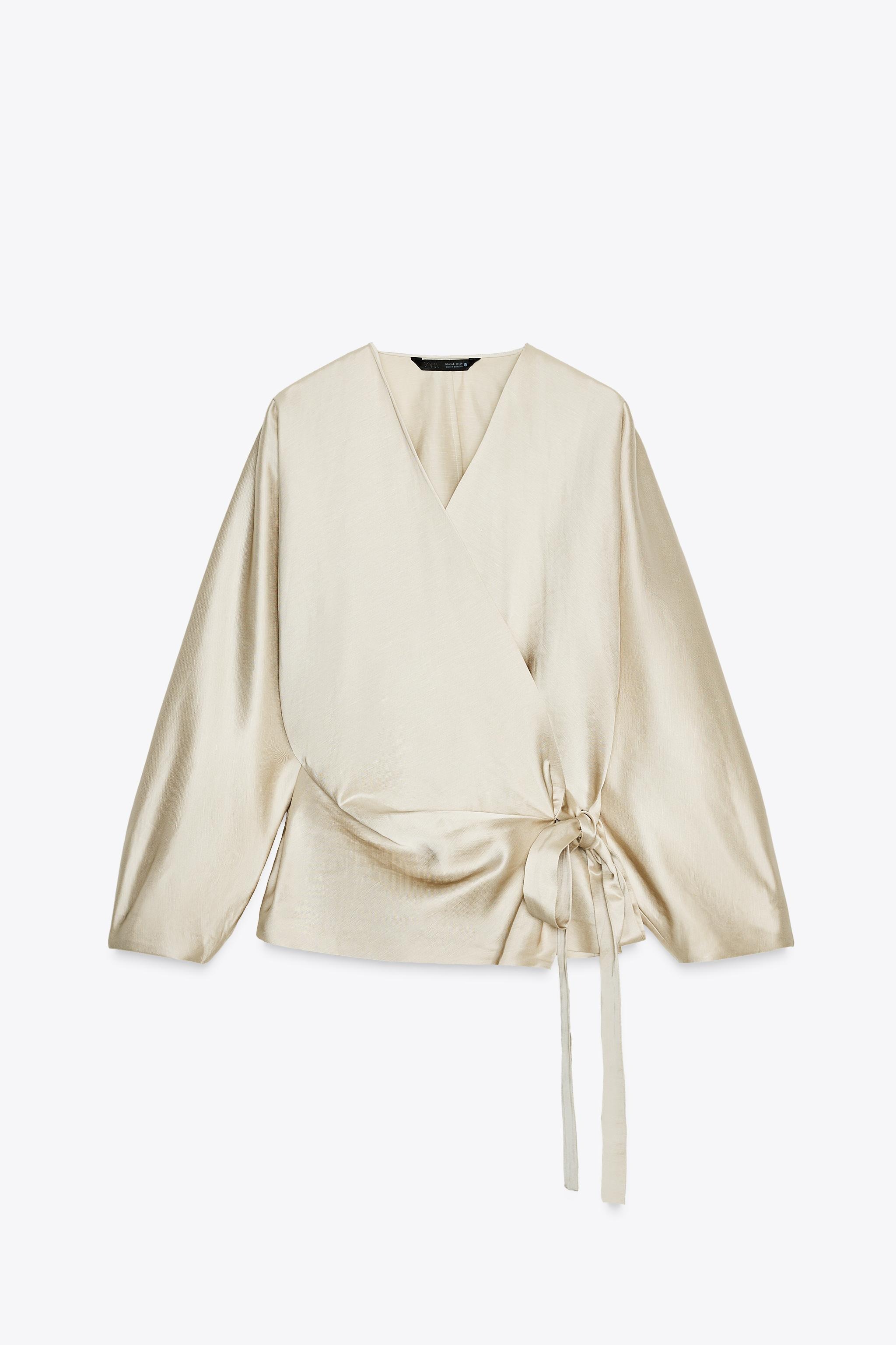 ZARA, Zw Collection Linen Wrap Blouse