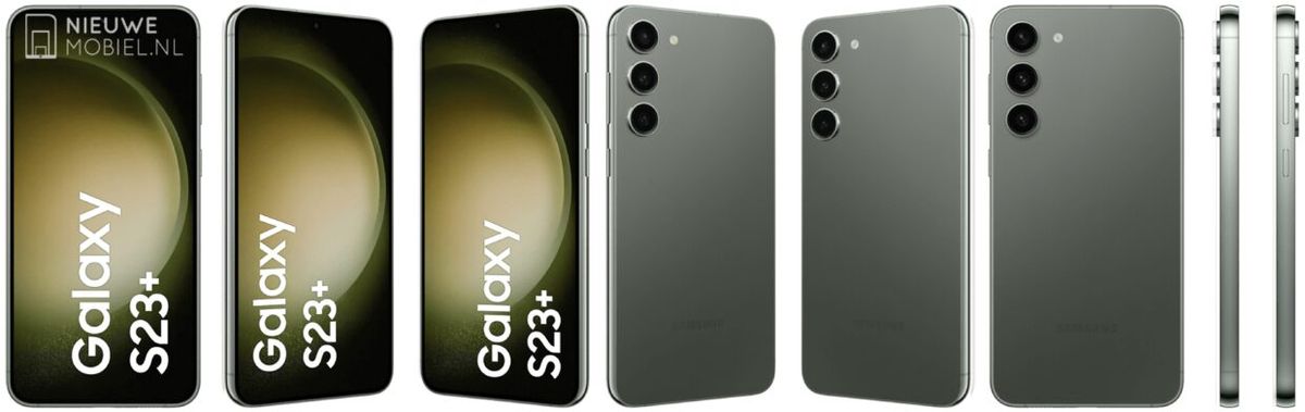 Image of leaked renders of the Samsung Galaxy S23 Plus in green color