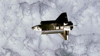 A photo of the Challenger in space taken by a satellite.