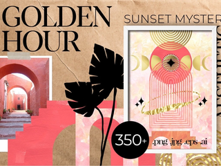 design that says 'golden hour' on it with leaves and other elements