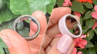 Oura Ring 5 on the left, Oura Ring in ceramic and baby pink on the right