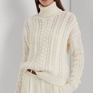 Cable-Knit Cotton-Blend Roll Neck
