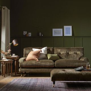 green living room with green sofa