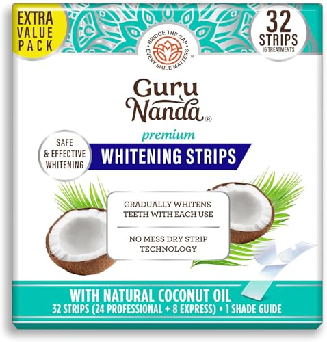 Gurunanda Teeth Whitening Strips - 16-Day Treatment with Non-Slip, Dry Strip Technology - Whitening Designed with Care for a Brighter Smile