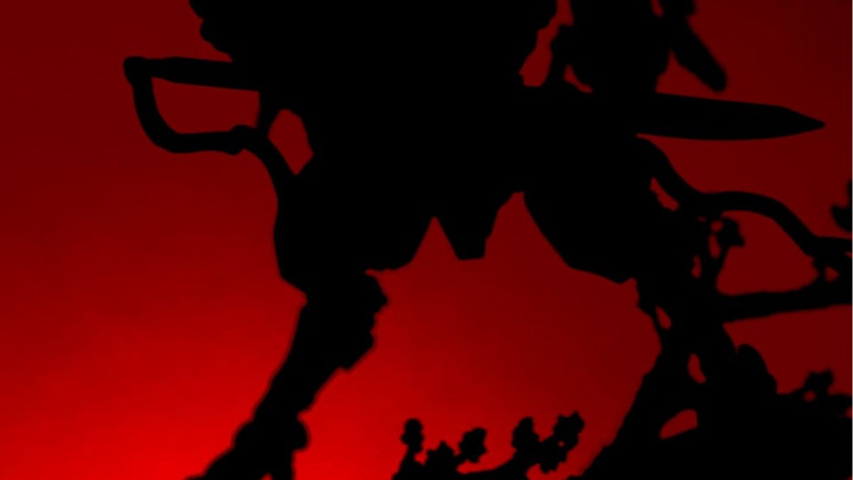 Warhammer 40,000 model tease with a silhouette on a red background