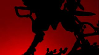Warhammer 40,000 model tease with a silhouette on a red background