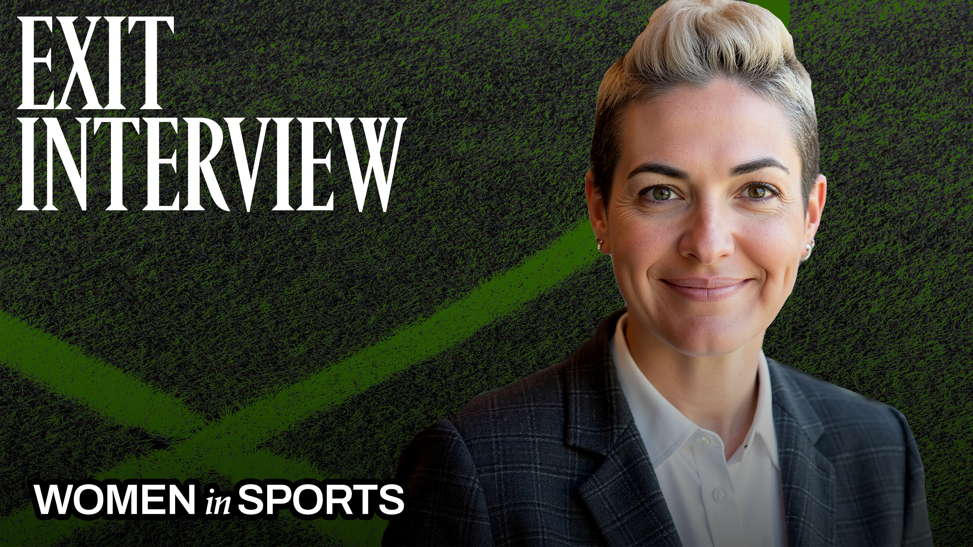 Graphic for Marie Claire&rsquo;s &ldquo;Exit Interview&rdquo; series featuring a portrait of Haley Carter on a green field background, with text reading &ldquo;Women in Sports.&rdquo;