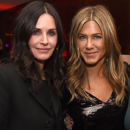 los angeles, ca december 06 courteney cox l and jennifer aniston pose at the after party for the premiere of netflixs dumplin at sunset tower on december 6, 2018 in los angeles, california photo by kevin wintergetty images