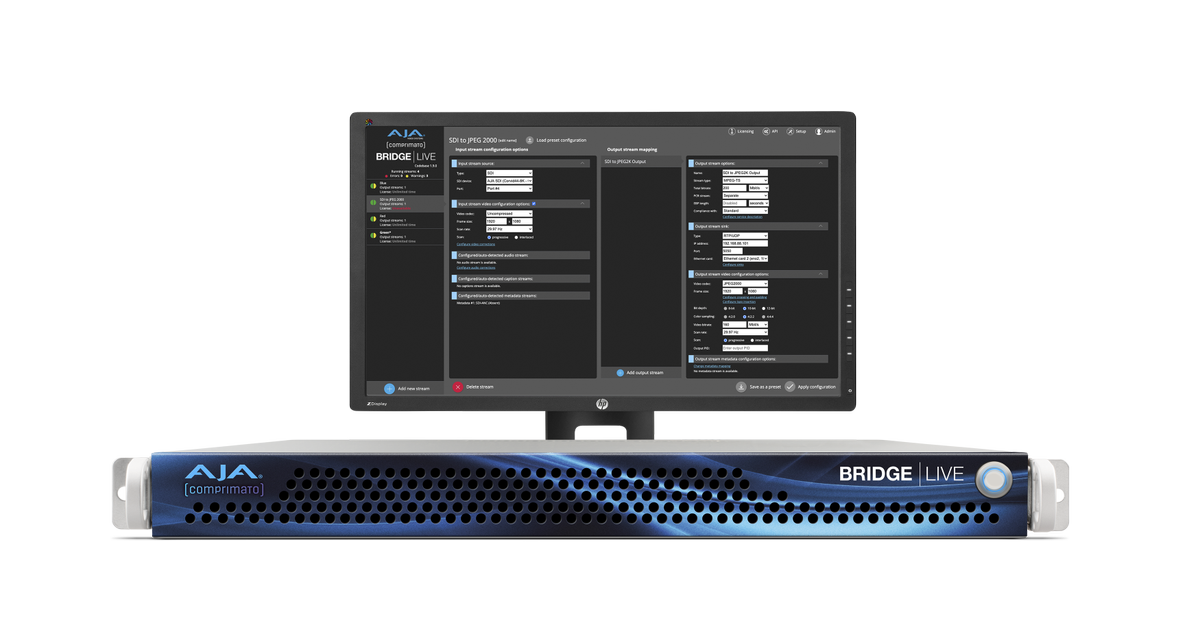 An image of an AJA monitor and the updated BRIDGE LIVE v1.13.2