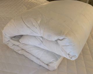 Dusk supreme goose down and feather mattress topper out of case rolled up