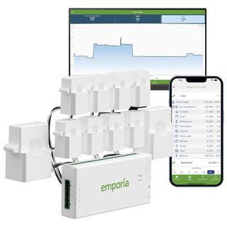 Emporia smart home energy monitor with iPhone and computer screen