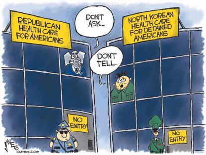 Political cartoon U.S. GOP health care AHCA North Korea Otto Warmbier