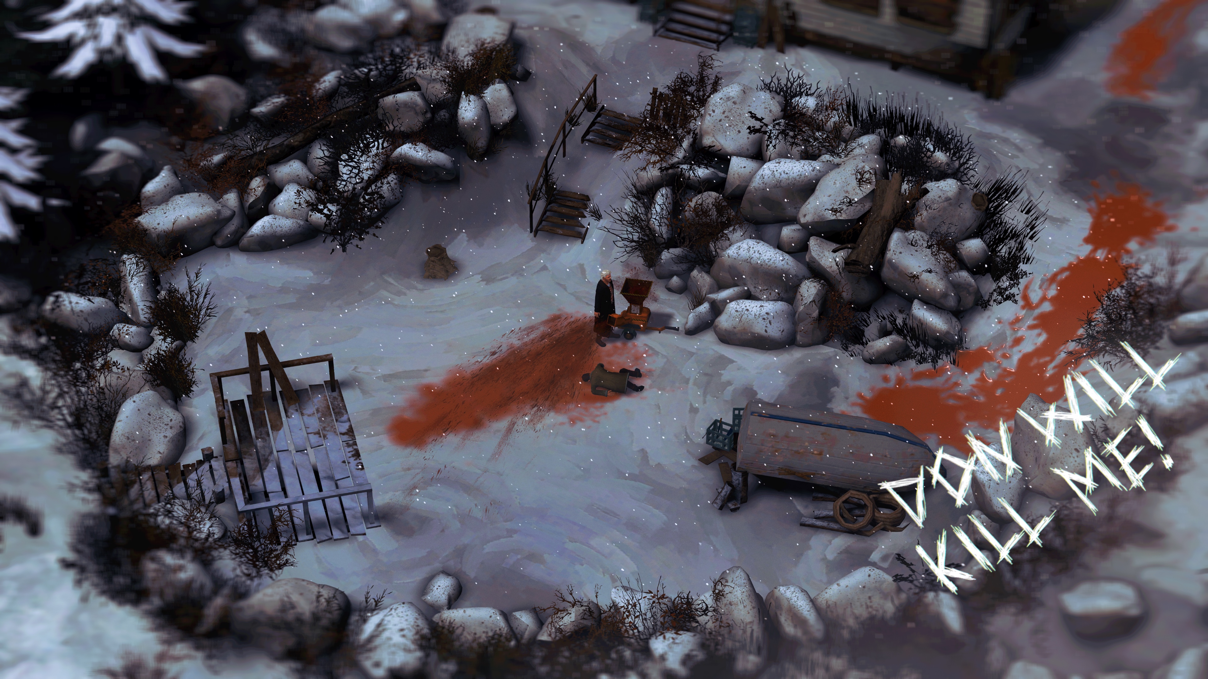 Karlı bir ormana atılan bir cesedi gösteren Seri Temizleyicilerin ekran görüntüsü