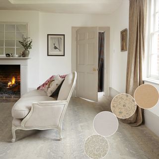 room with white wall cream colour sofa and white window