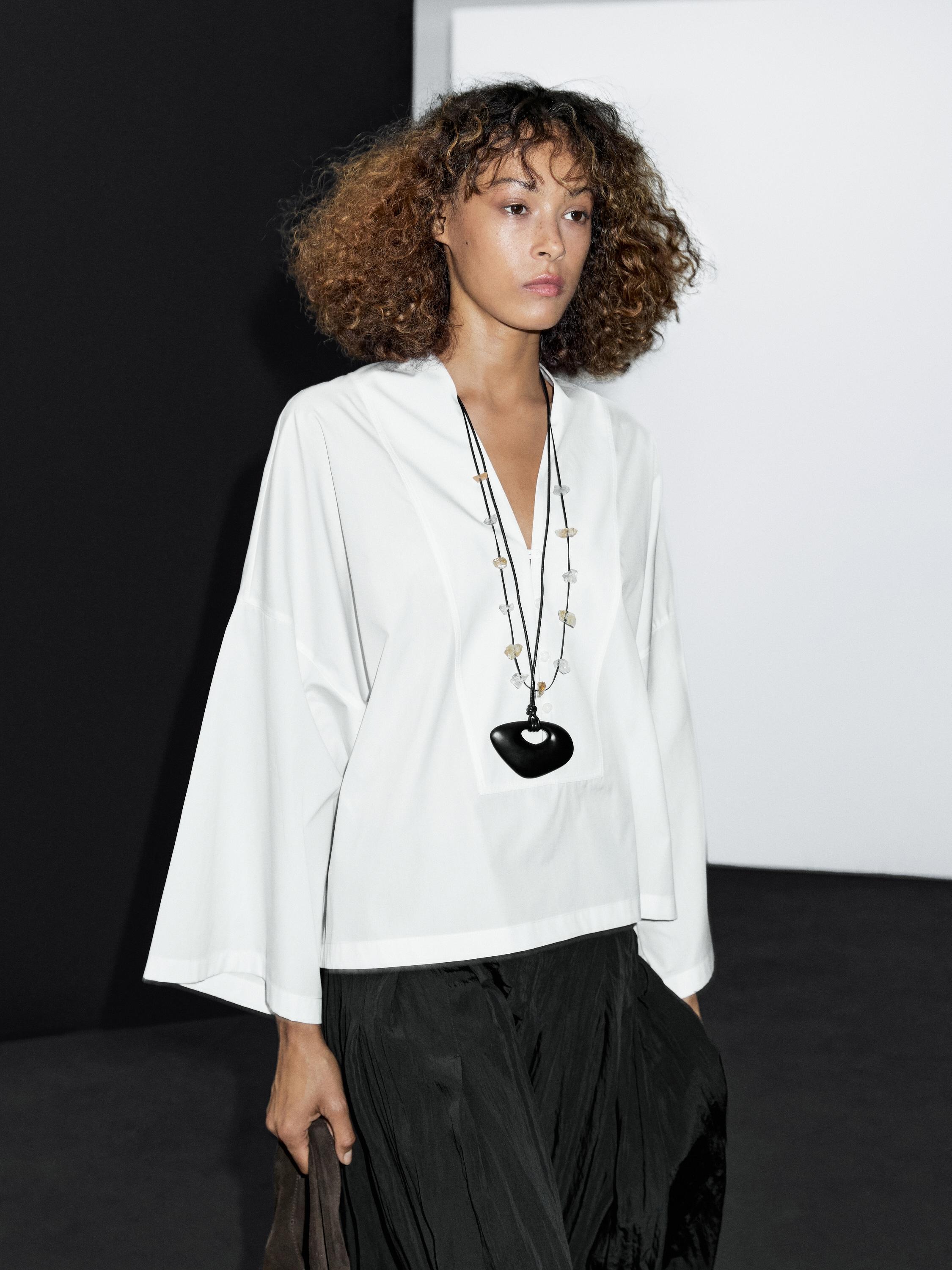 Massimo Dutti, 100% Cotton Blouse With Button-Up Front