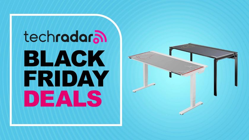 The Secretlab Magnus Pro – Assassin&#039;s Creed white edition and Secretlab Magnus Metal – Team Liquid esports edition in front of a blue background featuring the words &#039;TechRadar Black Friday deals&#039;.