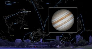 jupiter is enlarged in the night sky near constellations aries and pisces and cetus