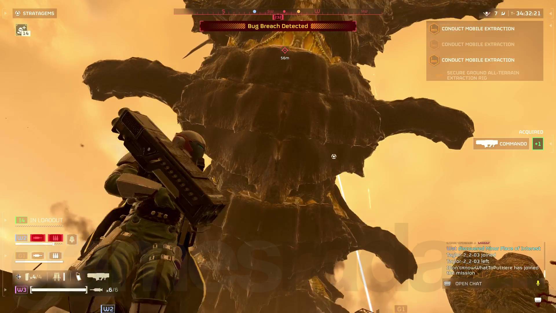 Helldivers 2 Hive Lord belly flopping onto Helldiver