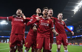 Liverpool players celebrating against Manchester City in the 2018 Champions League