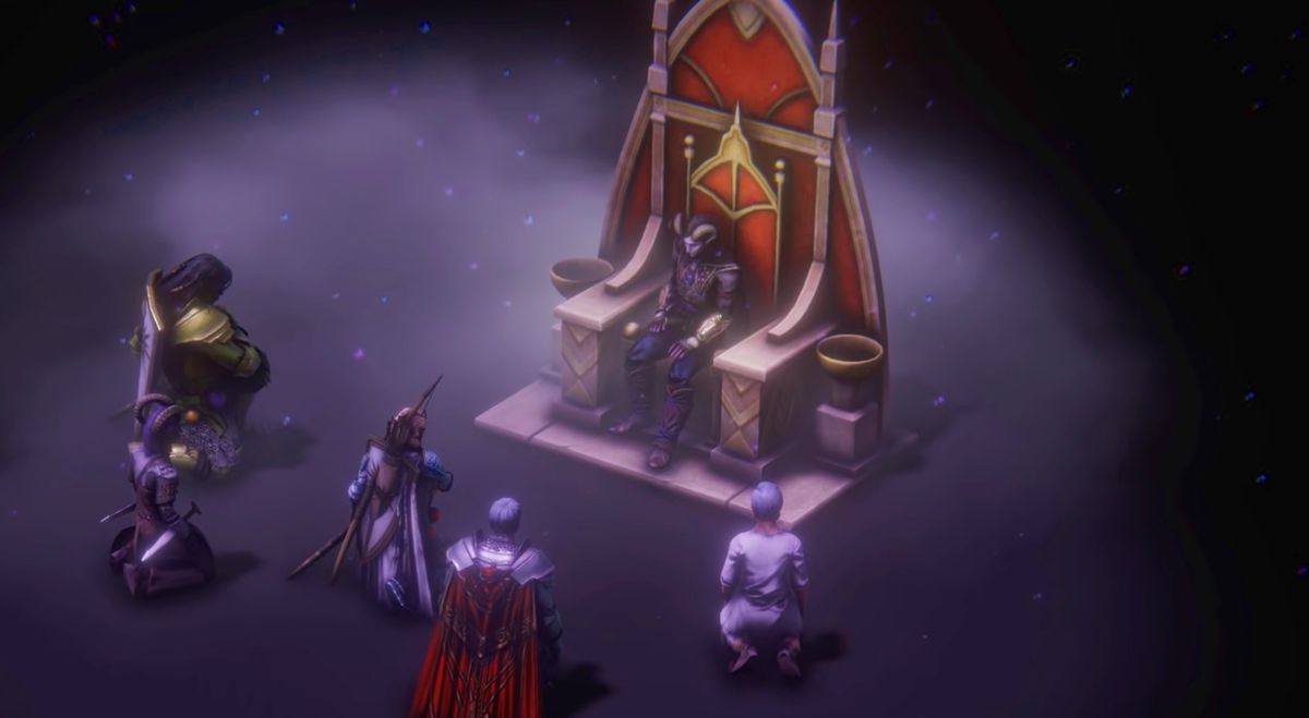 The protagonist sitting on a throne