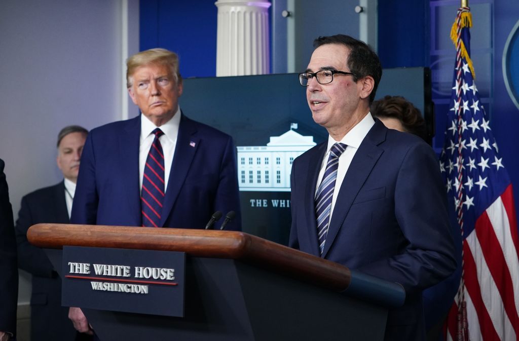 Steven Mnuchin and Donald Trump.