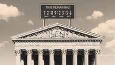 Illustration of the US Supreme Court with a 'time remaining' counter on the roof