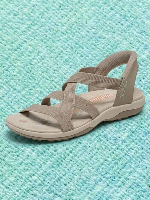 Skechers Women's Reggae Slim - Stretch Flex Hands Free Slip-Ins, Taupe, 8