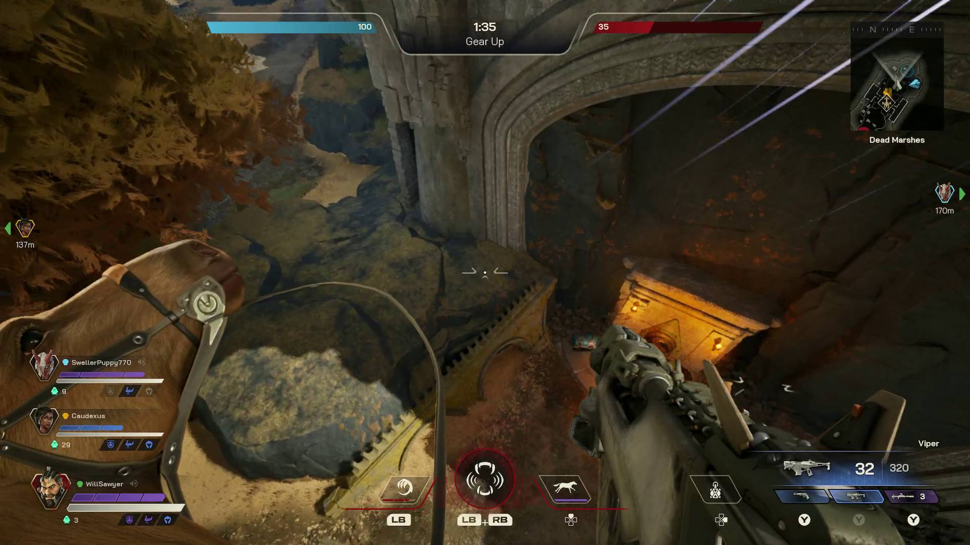 Highguard player riding mount off a cliff