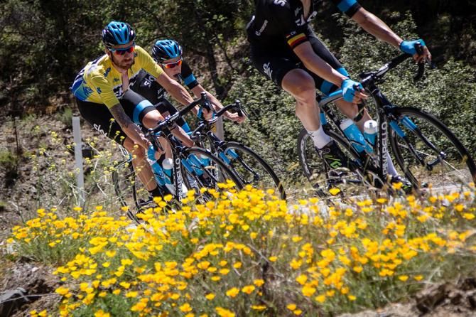 Bradley Wiggins (Sky) corners during the day.