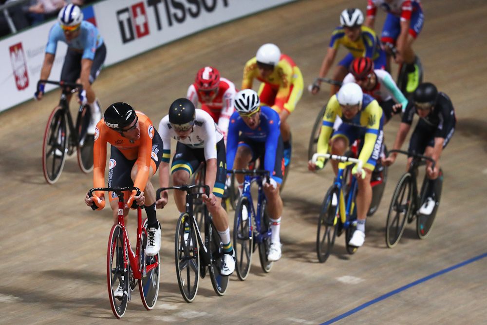 Jan-Willem van Schip of the Netherlands leads on his way to winning the gold medal in the Men's Points Race Final