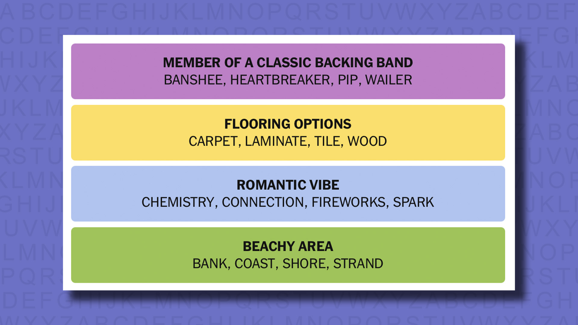 NYT Connections answers for game 827 on a purple background