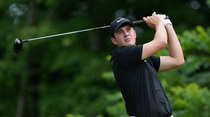 Davis Thompson hits driver during round three of the 2024 John Deere Classic