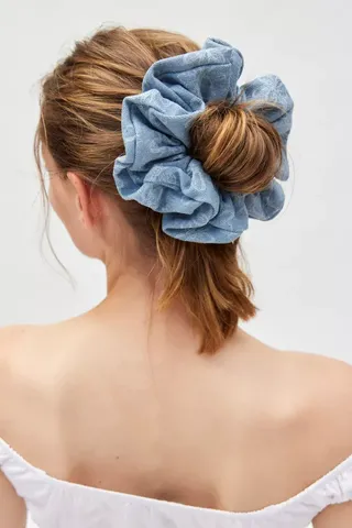 Denim Frayed Flower Scrunchie